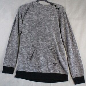 Roxy Gray Marled Knit Hoodie XL Button Neck Gorpcore Coastal Streetwear Pullover
